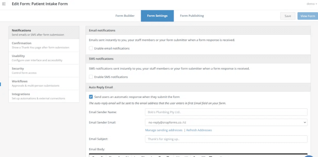 Auto-reply emails - Snapforms Resources & FAQs