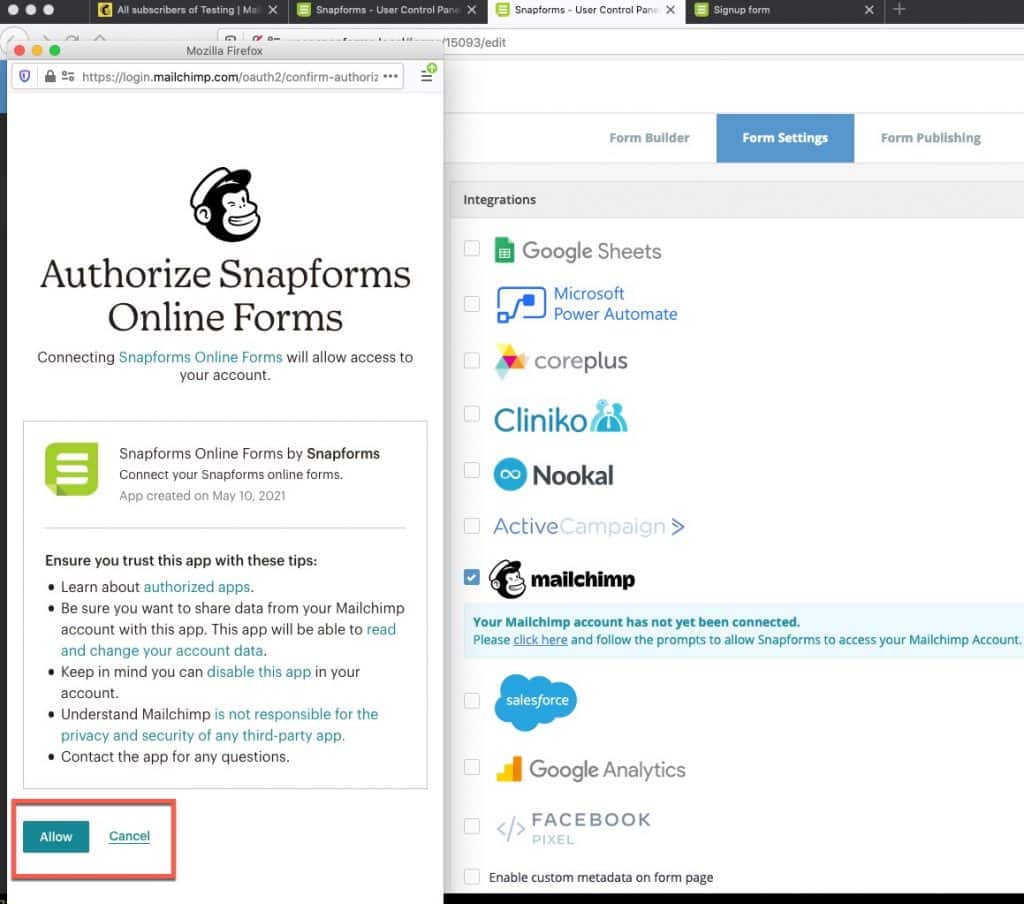 Mailchimp Integration - Snapforms Resources & FAQs