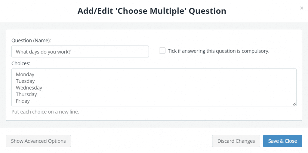 Choose Multiple - Snapforms Resources & FAQs