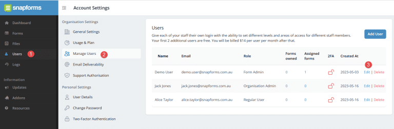 User management - Snapforms Resources & FAQs